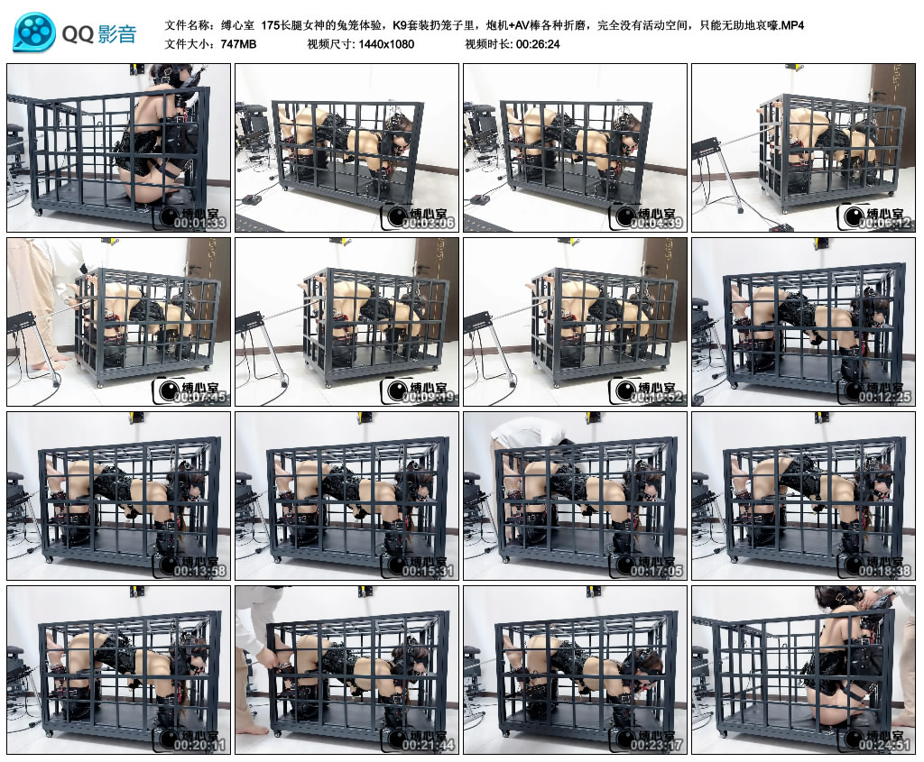 缚心室 175长腿女神的兔笼体验，K9套装扔笼子里，炮机+AV棒各种折磨，完全没有活…_HD绳艺资源